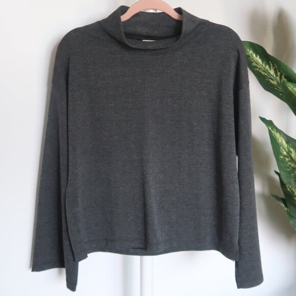 Madewell Wide Sleeve Mockneck Top in Glen Plaid Grey Ofice Neutral Small S - Picture 5 of 11